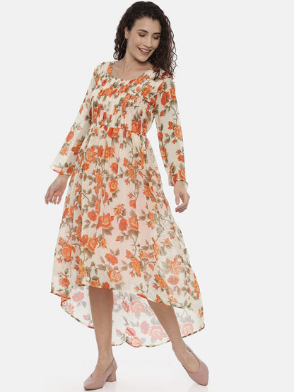 Souchii Women Cream-Coloured Printed A-Line Dress