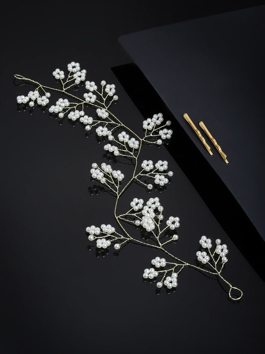 Panash Women Gold-Toned & White Beaded Tiara
