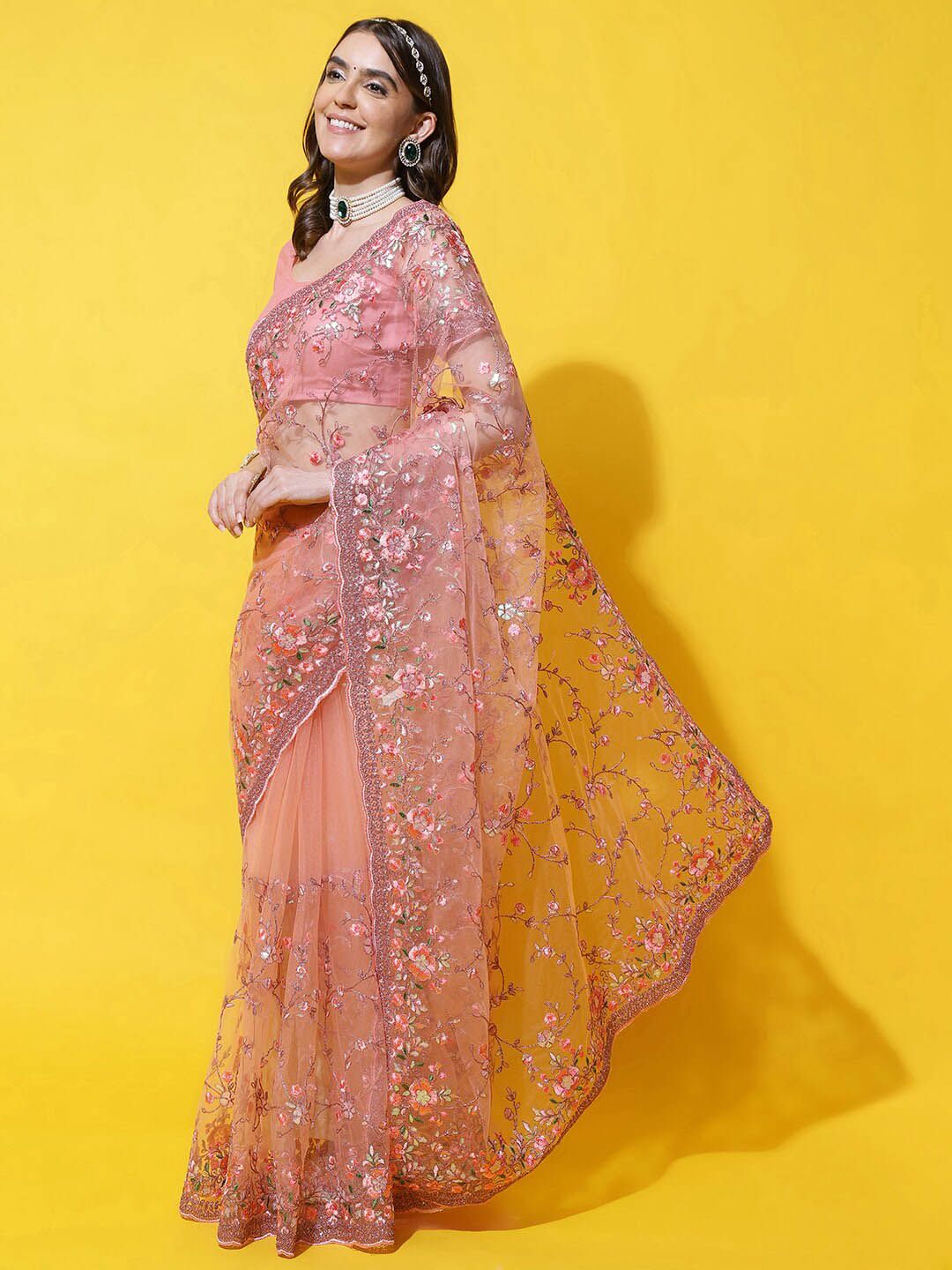 kasee Floral Embroidered Net Saree