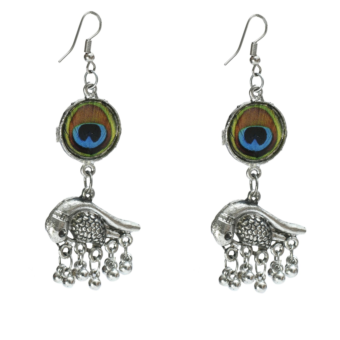 Mominos Fashion Johar Kamal Oxidised Silver-Plated Brass Finish Peacock Design Long Necklace Set For Women