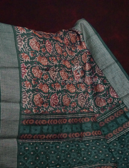 Light Green Lotus Print Semi Chanderi Saree By Gayathri Reddy Designer Studio