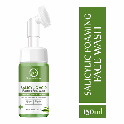 Nuerma Science Salicylic Acid Foaming Face Wash | Controls Acne & Pimples with Tea Tree, Neem & Tulsi Extract