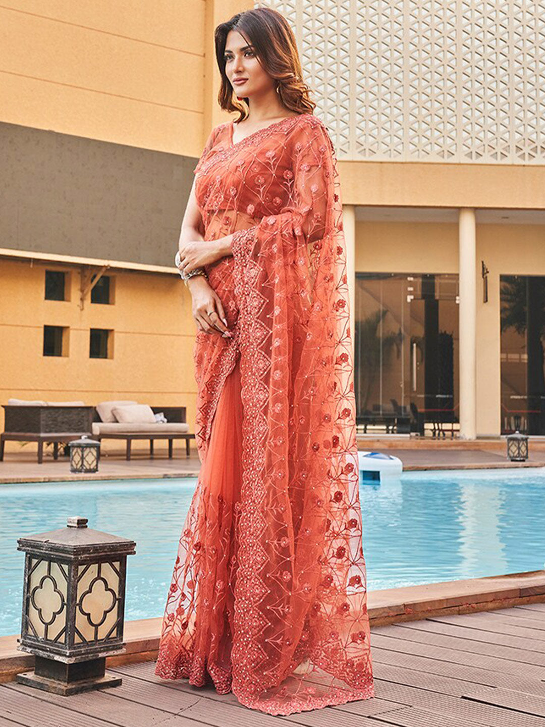 Tikhi Imli Embroidered Net Heavy Work Saree