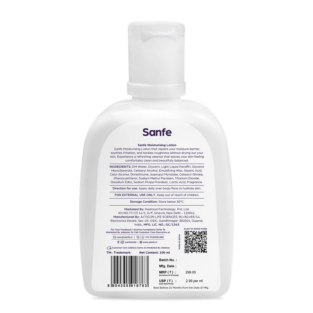 Sanfe Moisturising Lotion Improves skin moisture in 24 hour Moisturizer