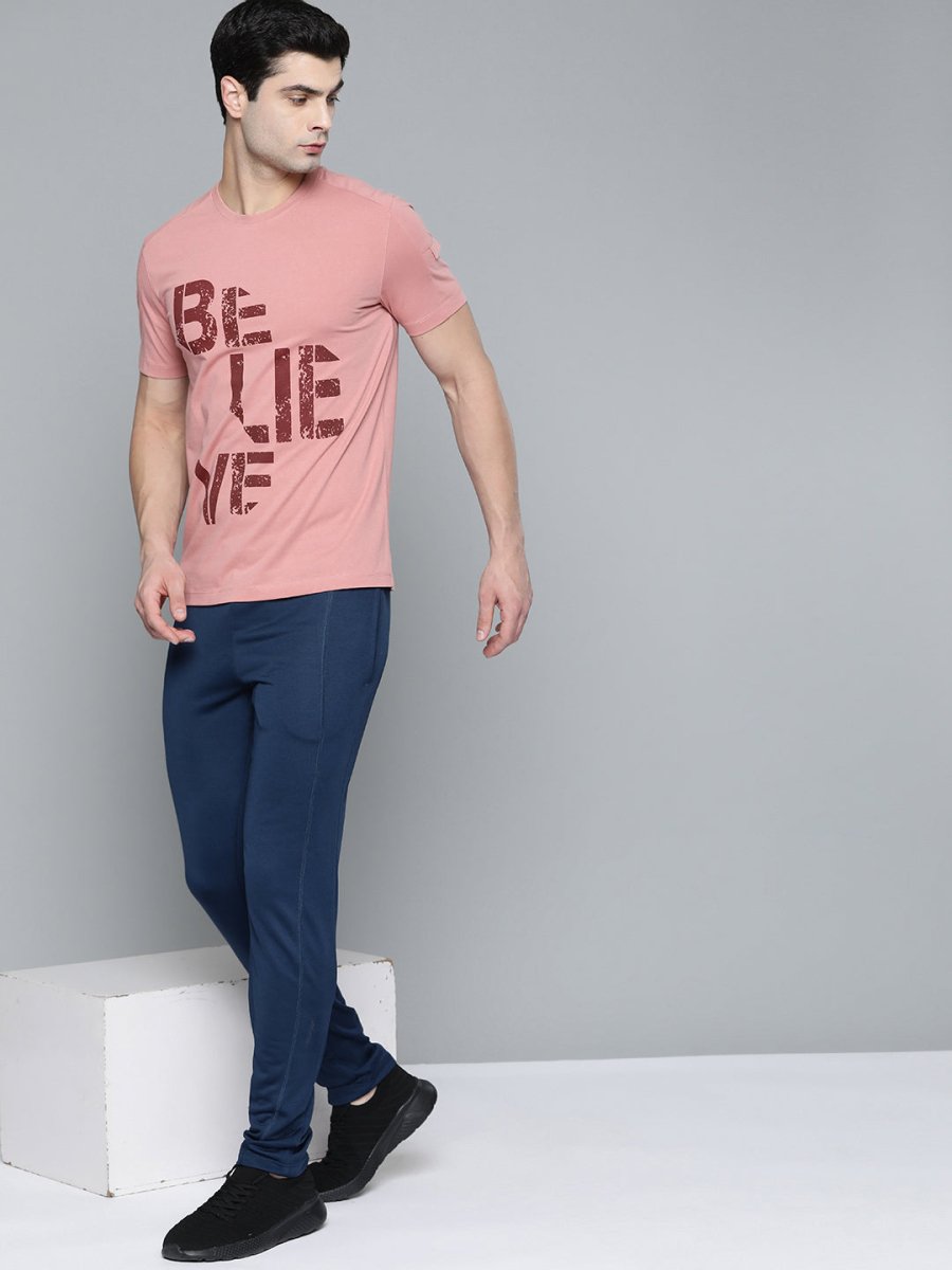 Alcis Men Dusty Pink & Maroon Typography Printed T-shirt