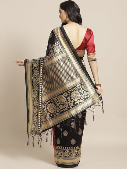 Saree Mall Black & Red Half & Half Printed Saree