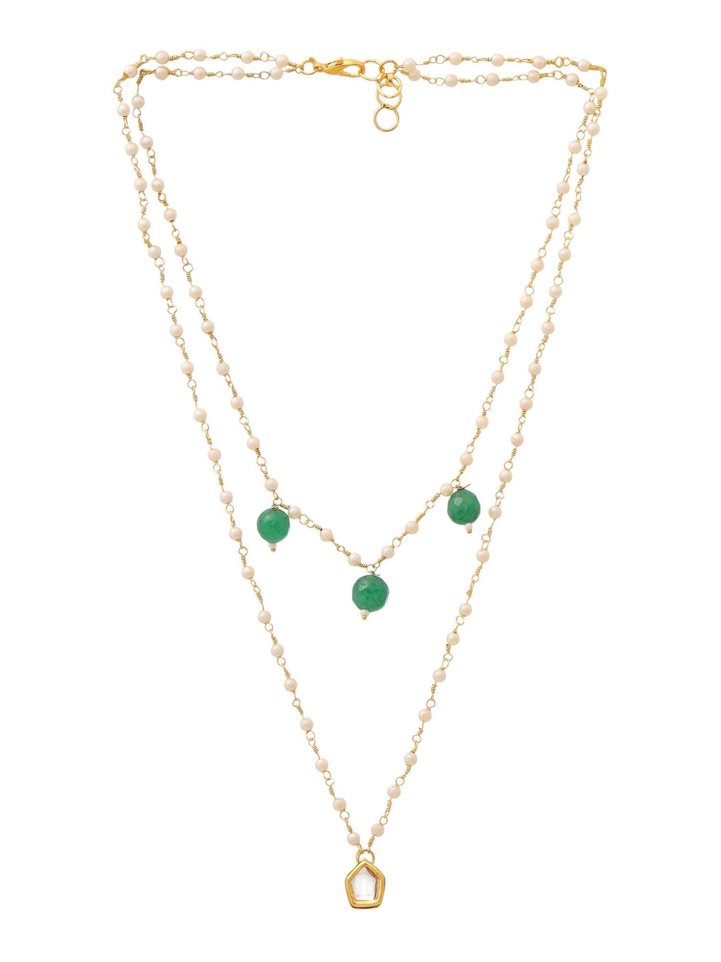 Ruby Raang Gold Kundan and Green Stone Layered Necklace