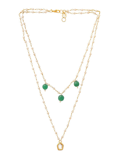 Ruby Raang Gold Kundan and Green Stone Layered Necklace
