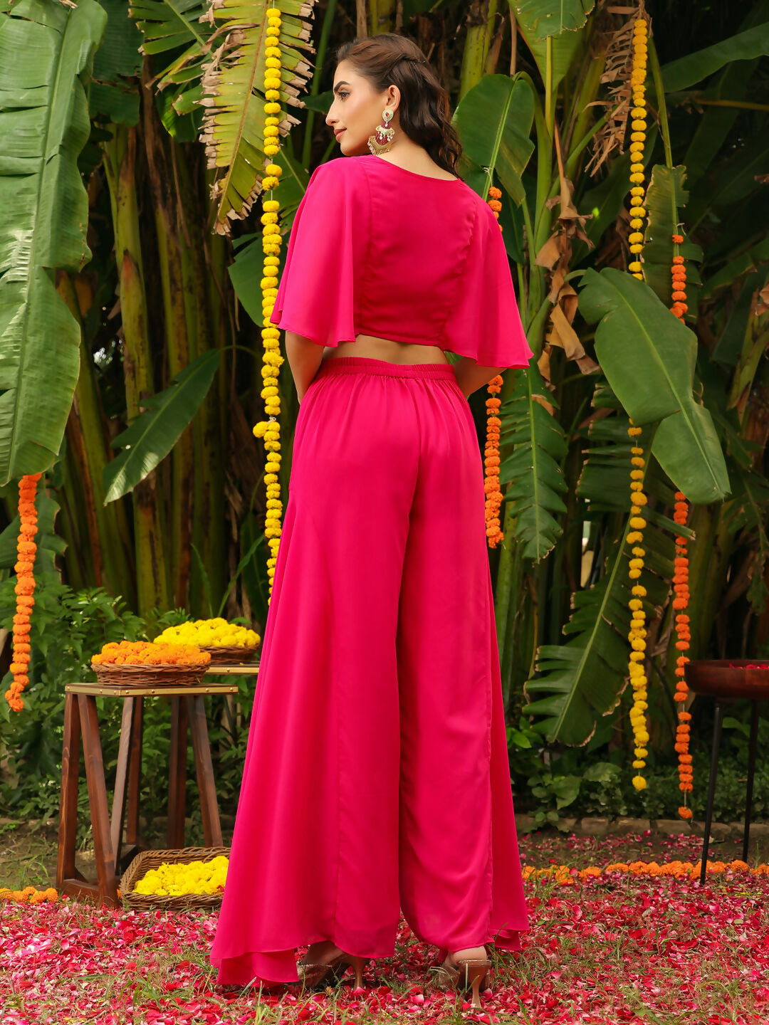 Janasya Pink Georgette Yoke Embroidery Co-Ords