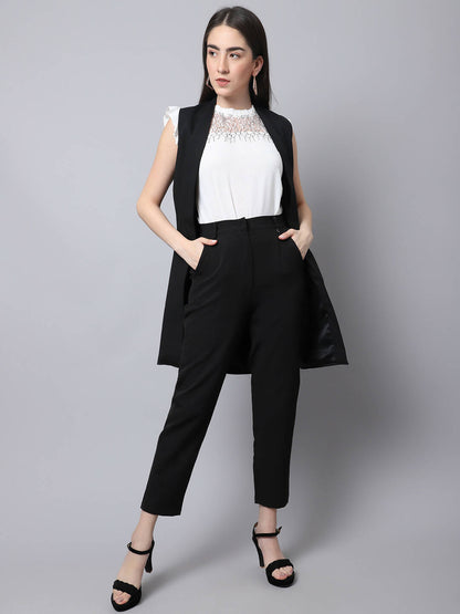 Even Apparels Black Polywool Open Front Women's Long Coat PW668