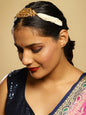 Gold-Polished White Kundan-Studded Pearl Beaded Hair Band - Ruby Raang