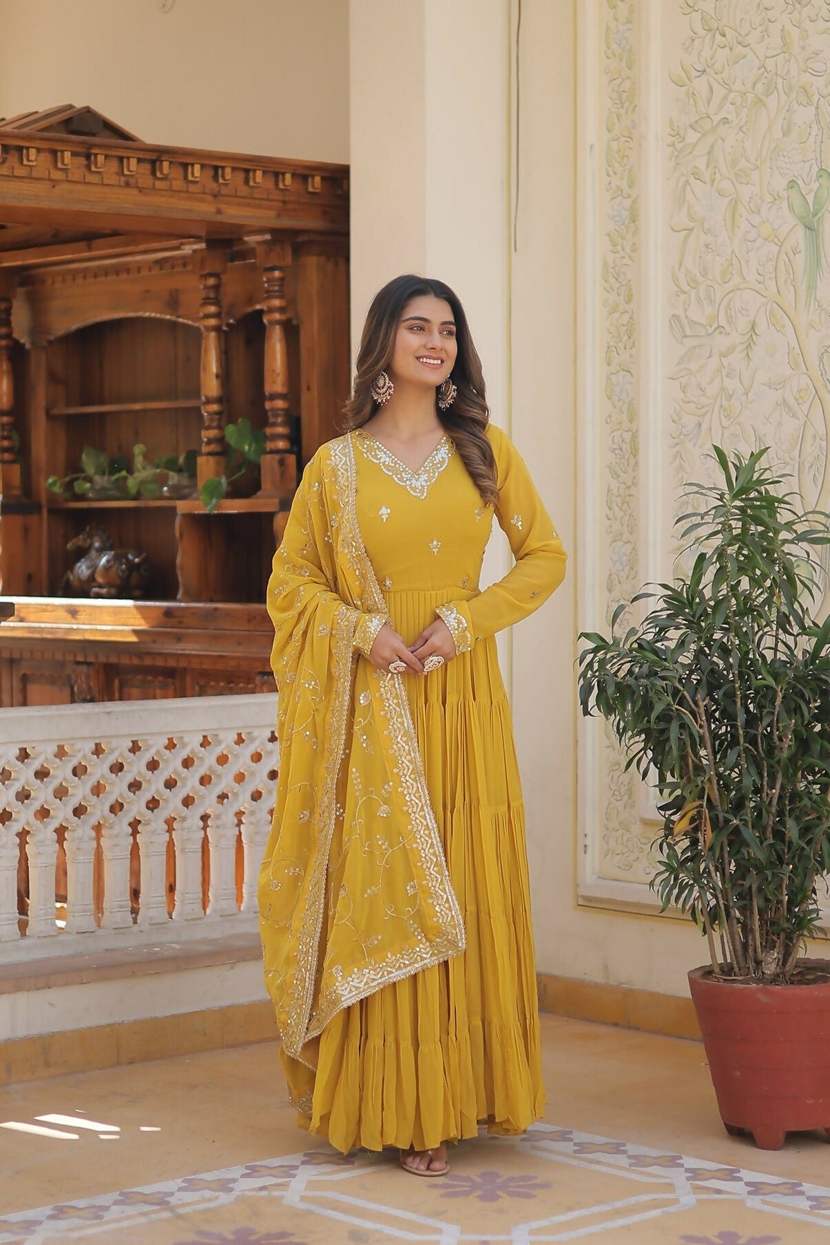 Joban Fashion Yellow Georgette Sequence Embroidery Work Kurta Set