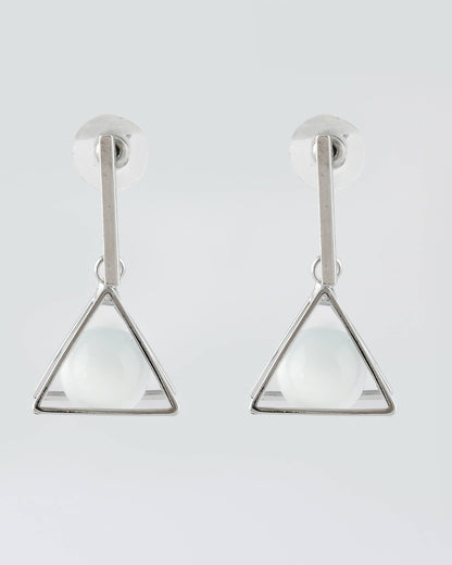 VOJ Women Sliver Triangle with Pearl Stainless Steel Stud Earrings