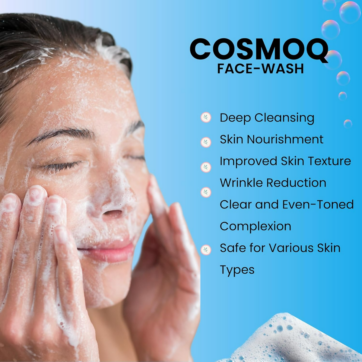 Cosmo Q Cleansing Face Wash Gel for Skin Purifying Formula with Moringa Extract
