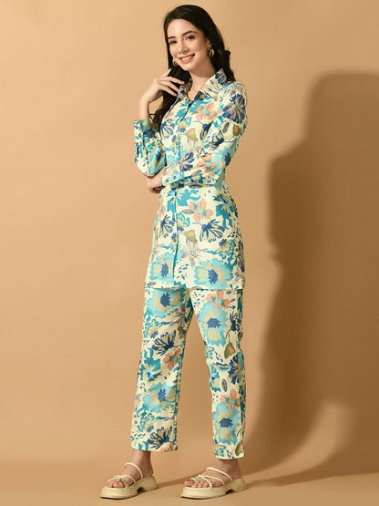 Myshka Women's Multi Printed Shirt With Trousers