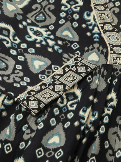 FIORRA Women's Black Cotton A-Line Kurta Palazzo Set