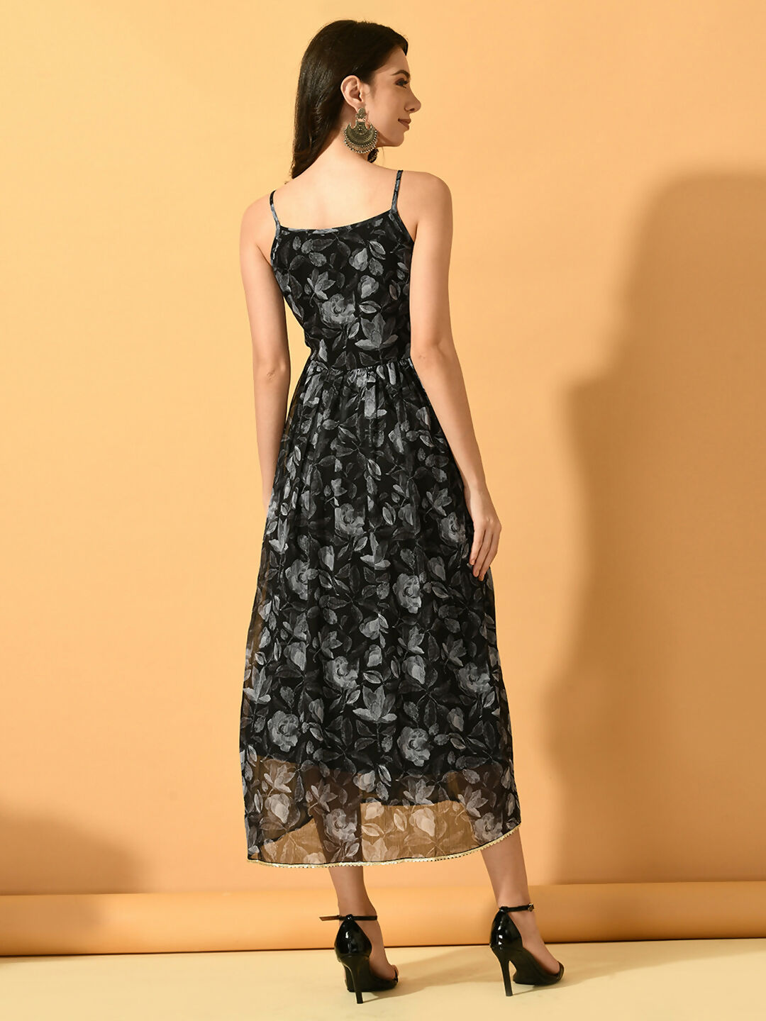 Myshka Women's Black Fit and Flare Party Dress