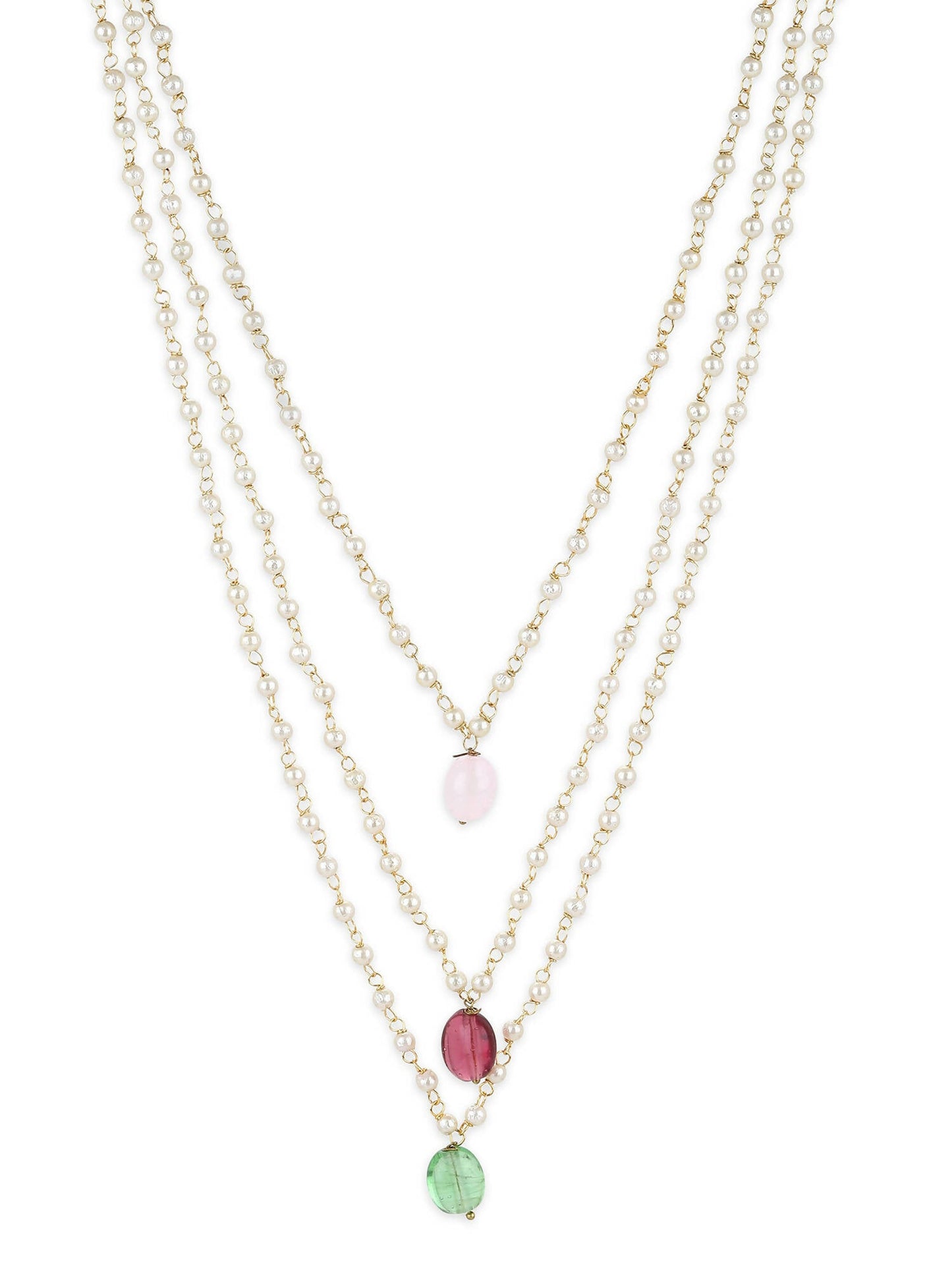 White Pink Brass Gold-Polished Necklace - Ruby Raang