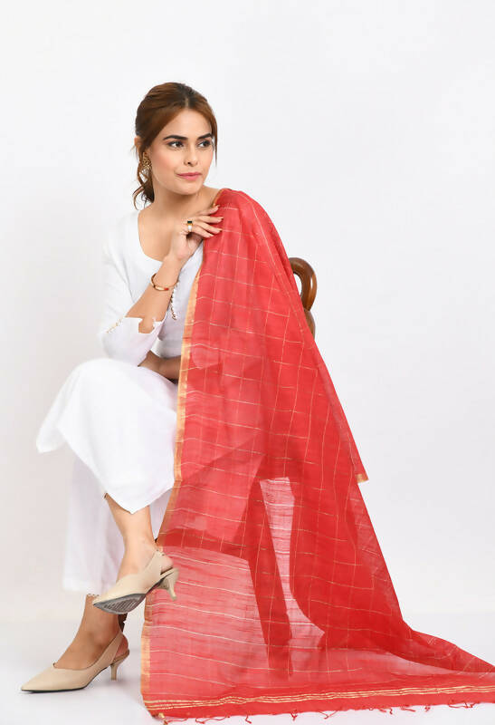 Mominos Fashion Moeza Women's Cotton Zari Box Red Dupatta
