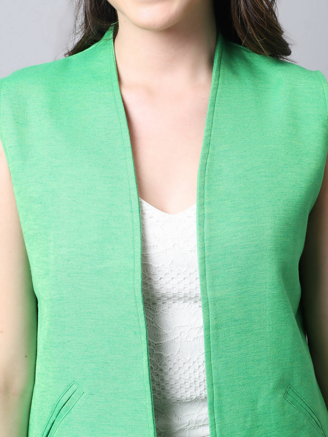 Even Apparels Green Polyblend Open Front Women's Waistcoat