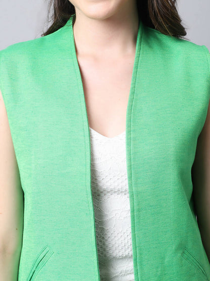Even Apparels Green Polyblend Open Front Women's Waistcoat