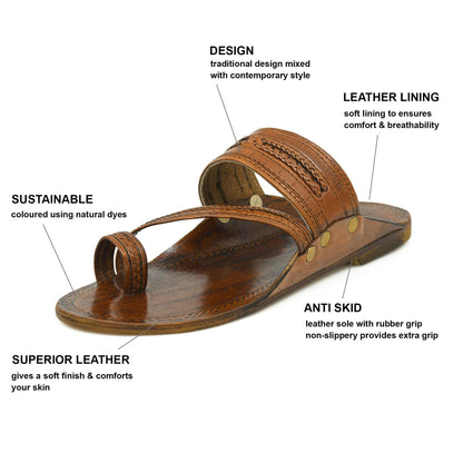 Stepsoft Men Brown Kolhapuri Leather Slippers – Ideal For Wedding & Ethnic Looks
