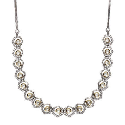 Dual Tone Gold and Silver Choker with American Diamonds and Kundan (Silver) - Ruby Raang