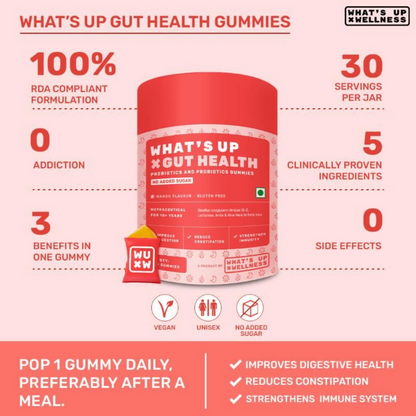 What's Up Wellness Gut Health Prebiotic & Probiotic Gummies - Mango Flavor