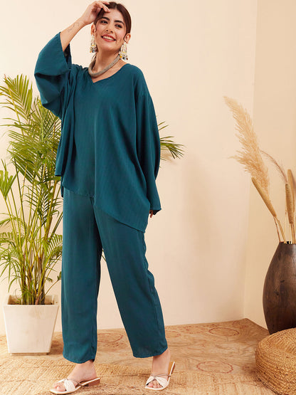 InWeave Women's Dark Ocean Full Sleeve Boho Top Bottom Set