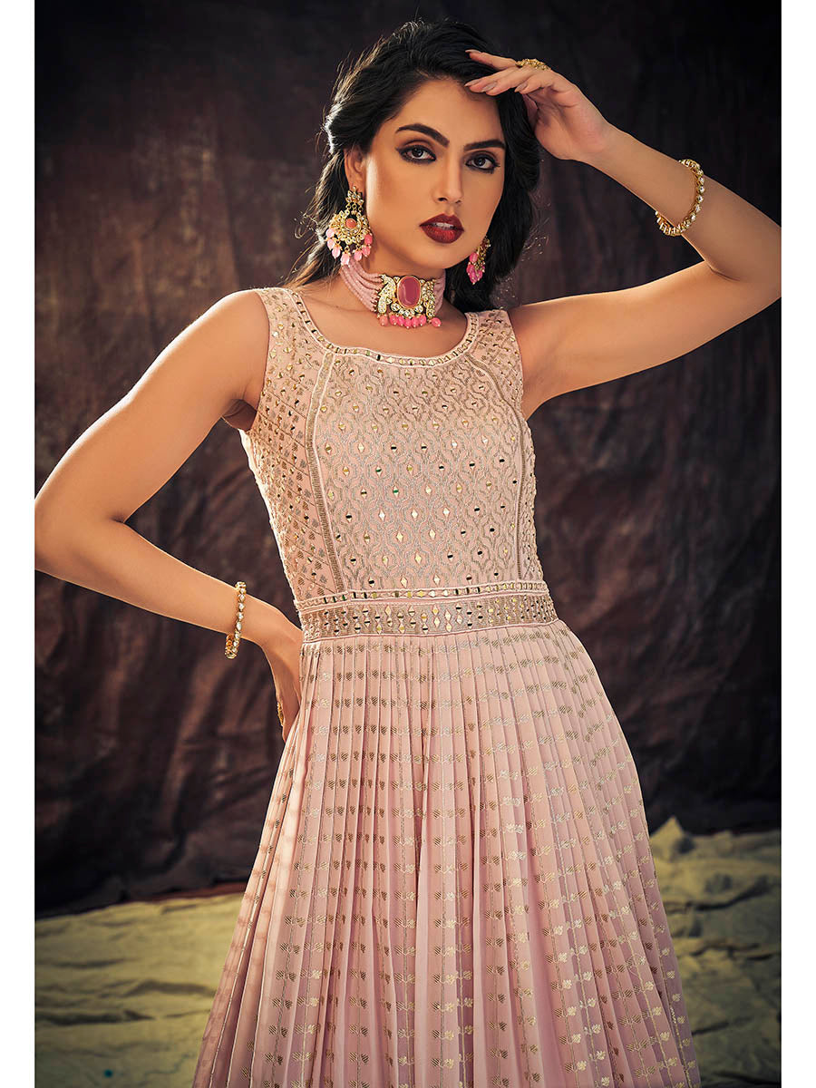 Myra Baby Pink Real Georgette Designer Gown Style Suit