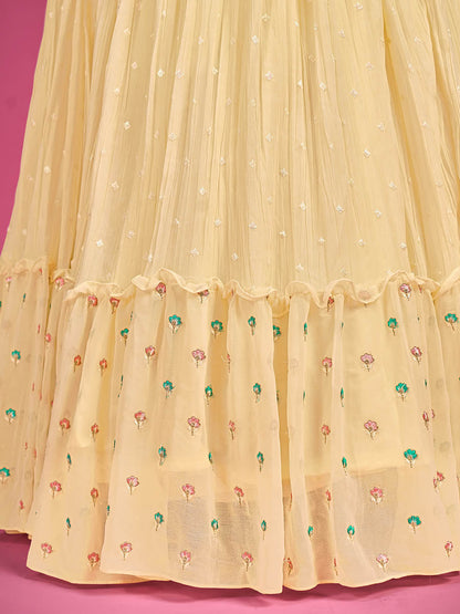Myra Yellow Pure Georgette Embroidered Gown
