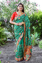 Lorenvalley Fashion Premium Green Dola Silk Embroidery and Diamond work with Jacquard Lace Border Saree