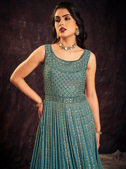 Myra Blue Real Georgette Designer Gown Style Suit