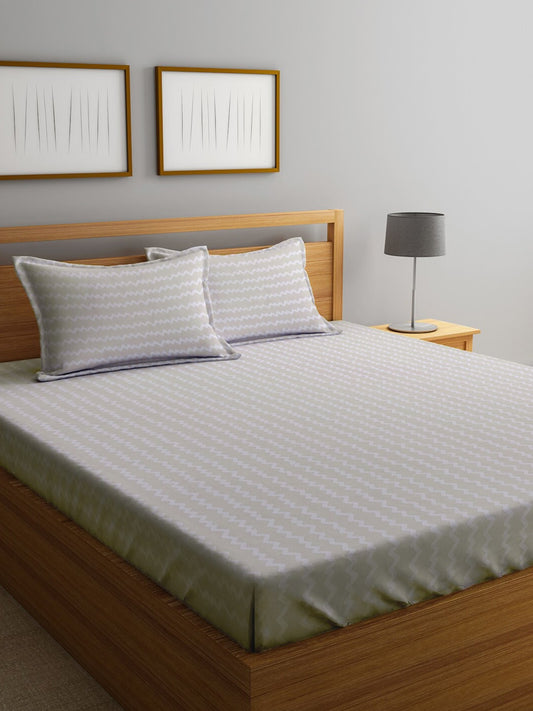 KLOTTHE Abstract-Printed 300TC Fitted King Bedsheet With 2 Pillow Covers