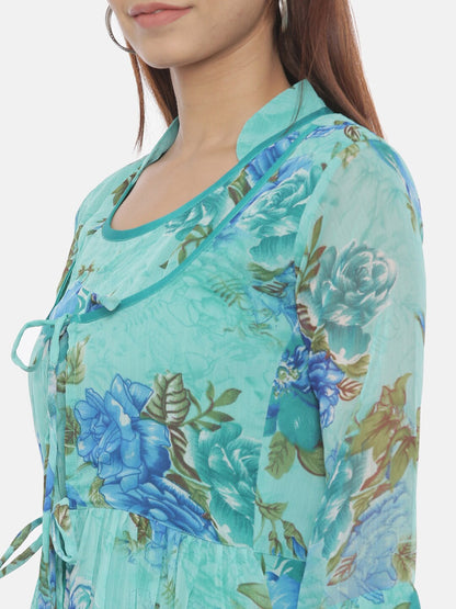 Souchii Blue Printed Maxi Dress