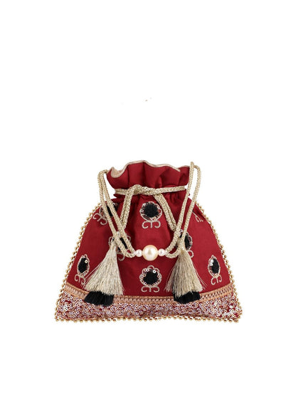 Masq Red & Black Embellished Embroidered Potli Clutch