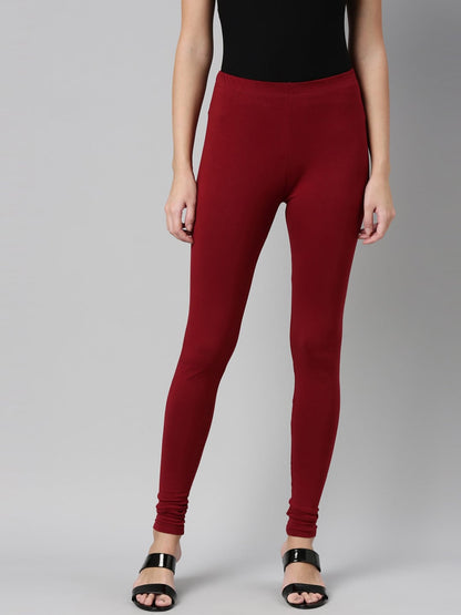 Souchii Maroon Solid Churidar-Length Leggings