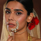 Gold-Polished White Kundan Studded Pearl Beaded Nose Pin - Ruby Raang