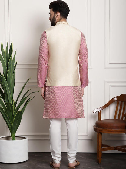 Sojanya Men Pink Ethnic Motifs Kurta with Pyjamas & Nehru Jacket