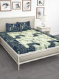 Story@home Blue & Off White Conversational King Bedsheet with 2 Pillow Covers