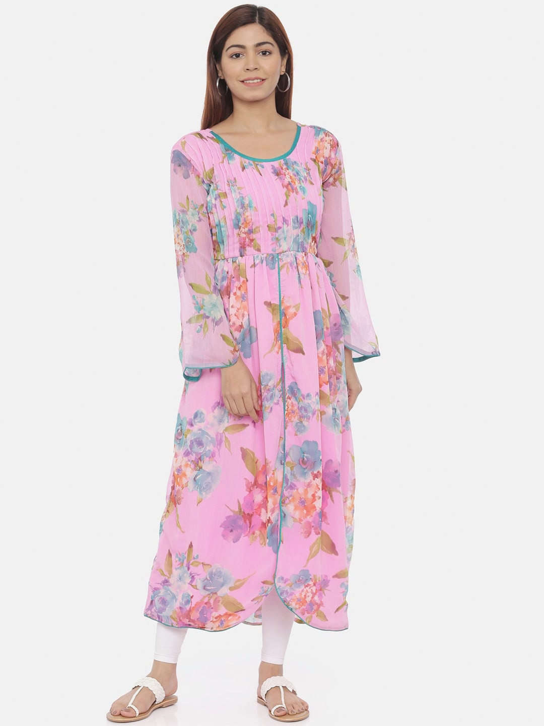 Souchii Pink Printed Fit and Flare Dress