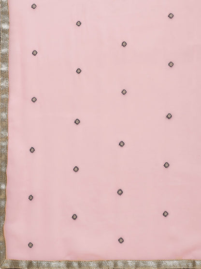 Saree Mall Pink & Navy Blue Embroidered Saree