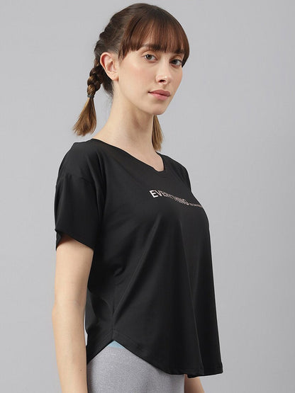 MKH Women Typography Printed Drop-Shoulder Sleeves Dri-FIT Sports T-shirt
