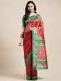 Saree Mall Red & Green Bandhani Printed Saree