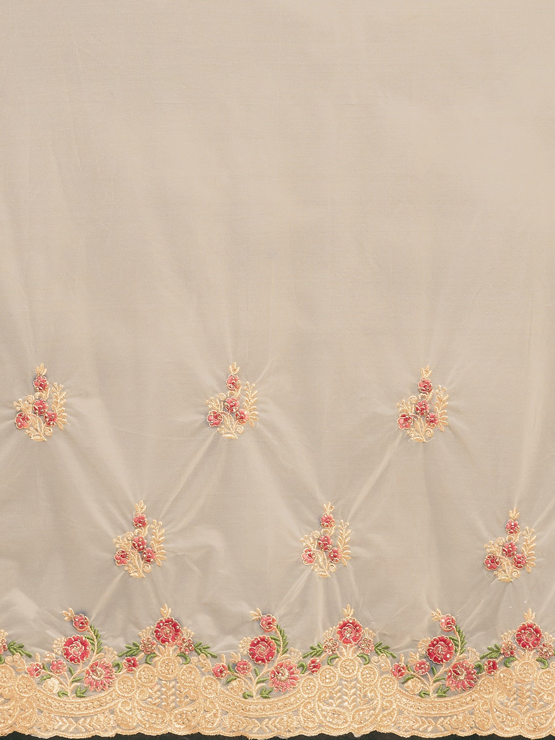 Tikhi Imli Off-White & Gold-Coloured Net Embroidered Saree