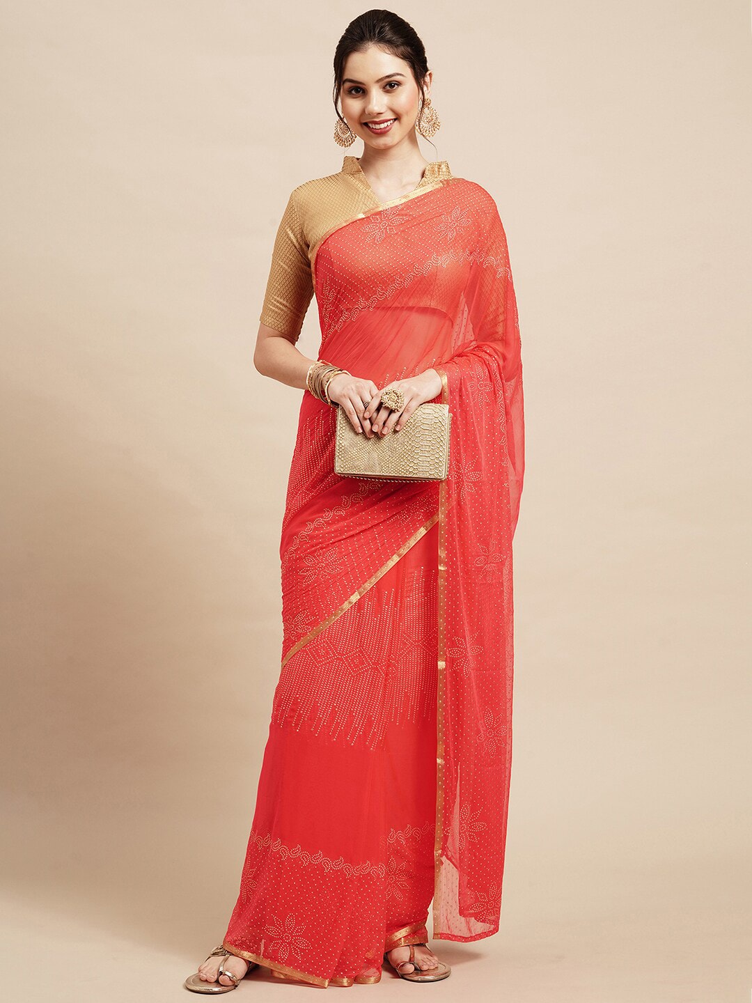 Saree Mall Peach-Coloured Embellished Sarees