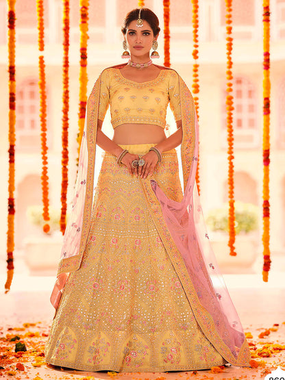 Myra Yellow Organza Embroidered Designer Lehenga