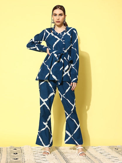 InWeave Women's Indigo Criss Cross Belted Coord Set