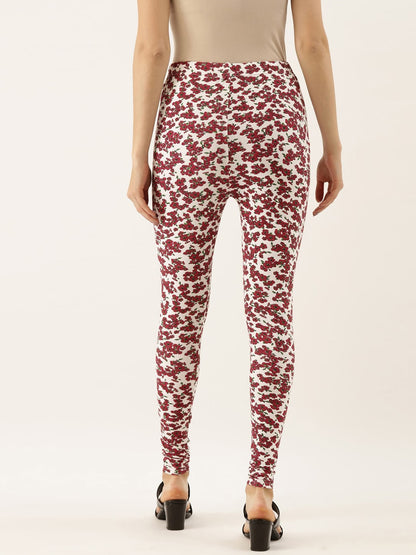 Souchii White & Red Printed Slim-Fit Ankle-Length Leggings