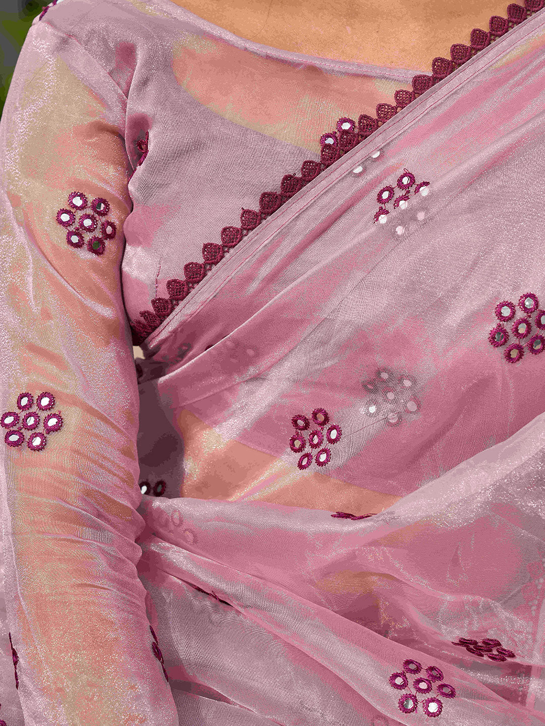 Tikhi Imli Ethnic Motifs Mirror Work Organza Saree